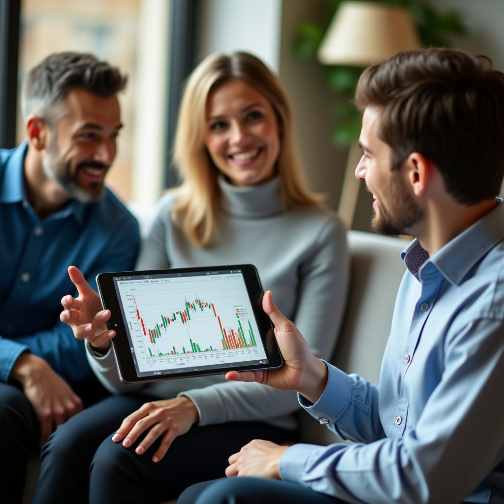 Un consultor presentando un plan financiero a un cliente